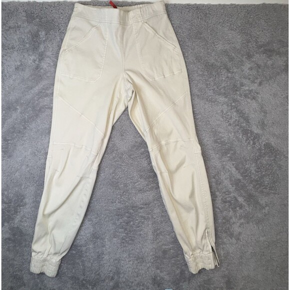 Spanx Women’s Ivory Cream Twill Cargo Joggers Pants Zipper Ankles Size Large - Picture 1 of 12